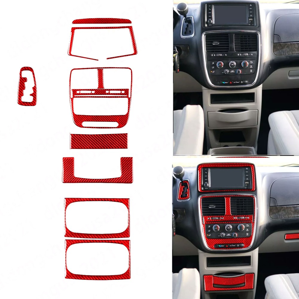 9Pcs Red Carbon Fiber Center Console Kits For Grand Caravan C/V Town & Country