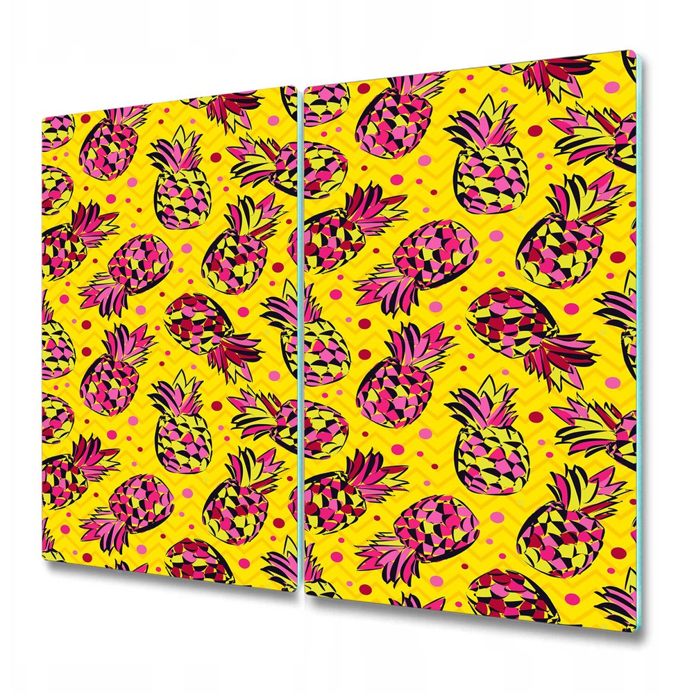 Glass Chopping Board Utensil Pink pineapple fruit on yellow painting 2x30x52