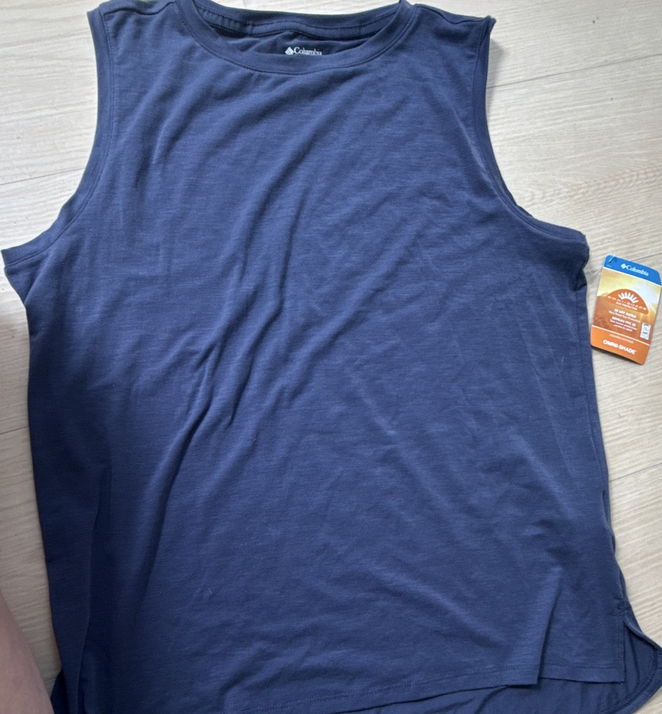 Columbia Blue Solid Knit Cotton Crew Neck Sleeveless Tank Top Women's Size M