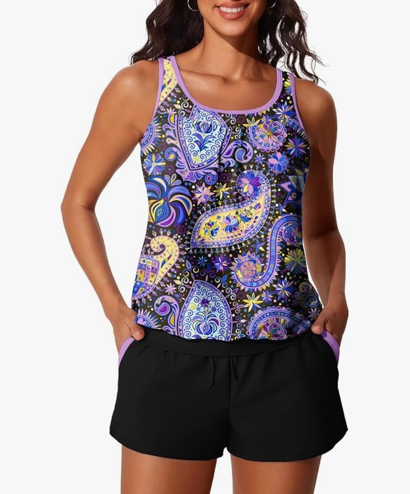 Summer Mae Plus Size 18W, Blouson 2pc Women's Tankini Swimsuits Tummy Control...