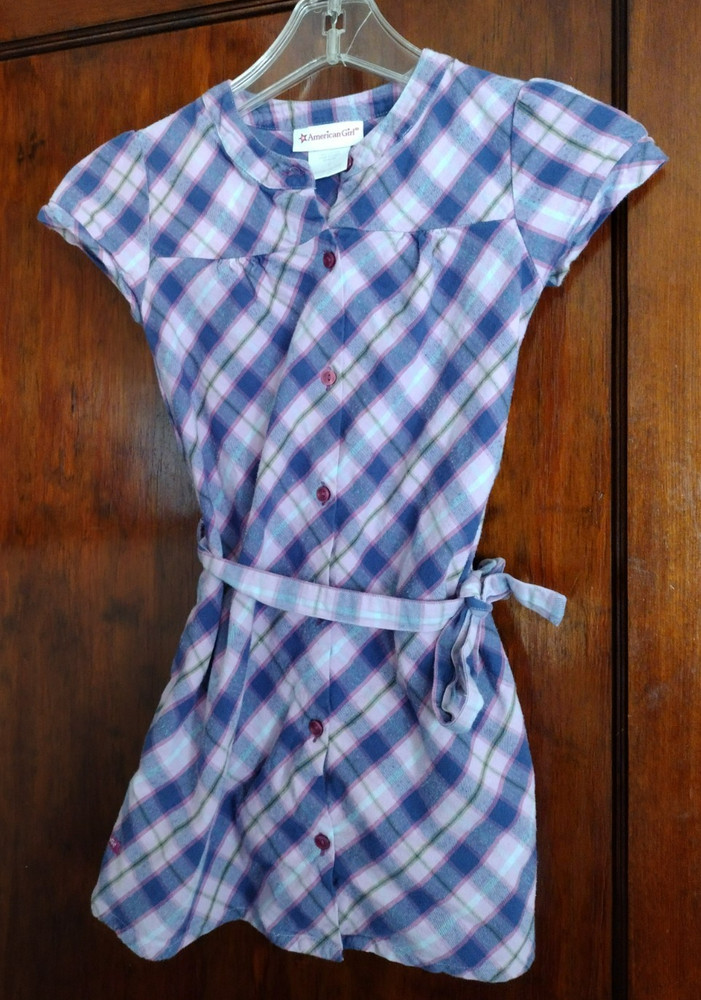 VTG American Girl Children's Size 7 Purple & Pink Plaid Belted Dress 100% Cotton
