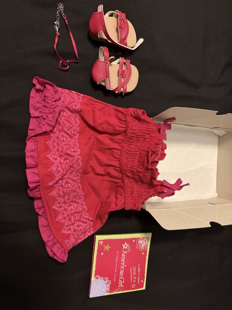 American Girl Doll 2012 Pretty Party Dress with charm and Sandals Outfit retired