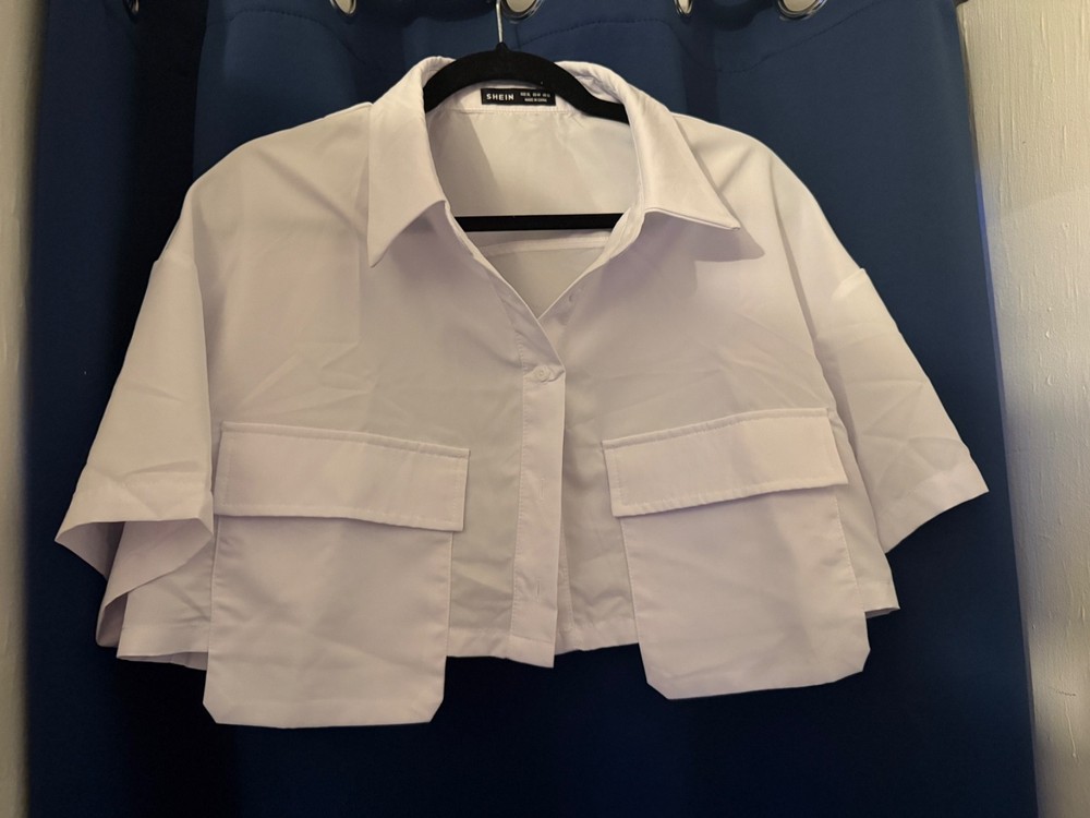 SHEIN Crop Button Down | White | Large - Never Worn