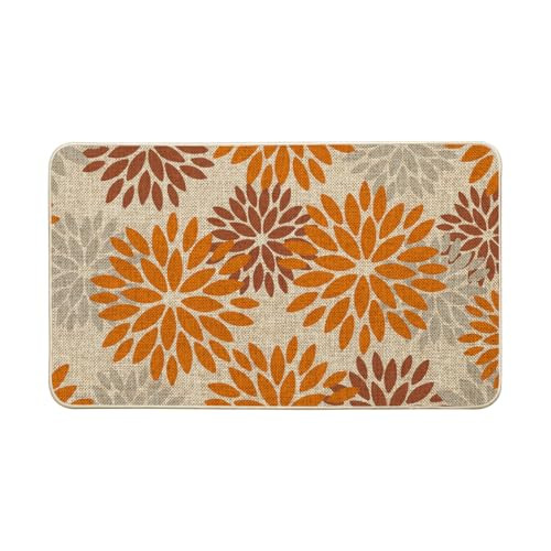 Orange Brown Dahlia Floral Pinnata Fall Doormat, Home Autumn Entryway Welcome