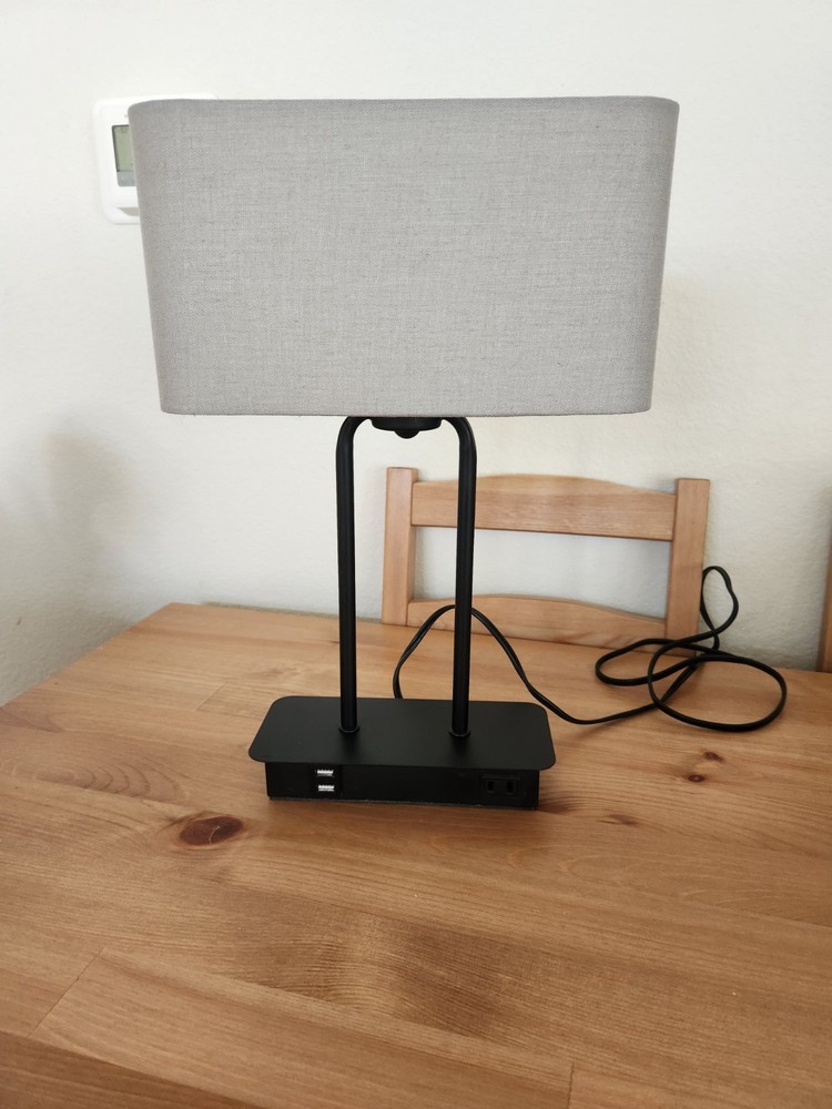 Modern Table Lamp USB Charging Black Matte Metal Rectangular Shade