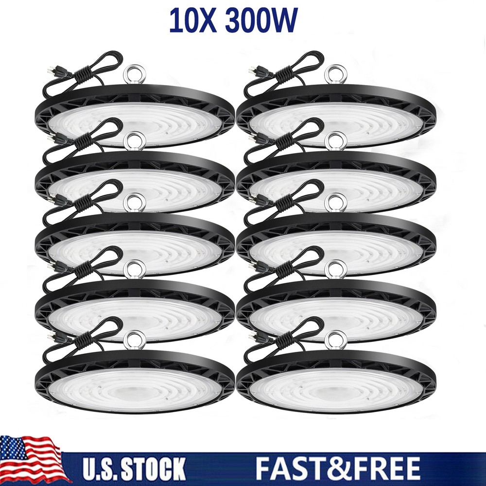 10Pack 300W UFO Led High Bay Light Warehouse Factory Commercial Industrial 6000K
