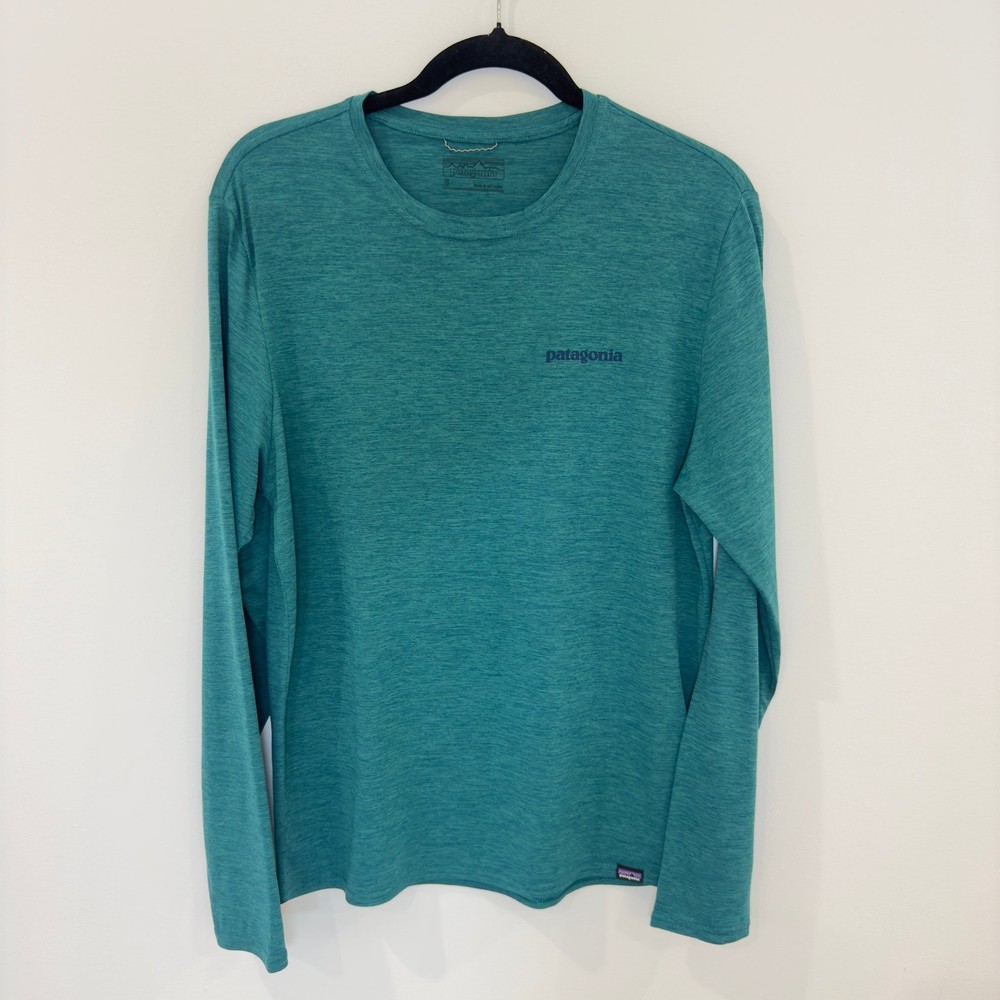 Patagonia Capilene Cool Daily Graphic Long Sleeve Shirt Teal Wave Mens Small