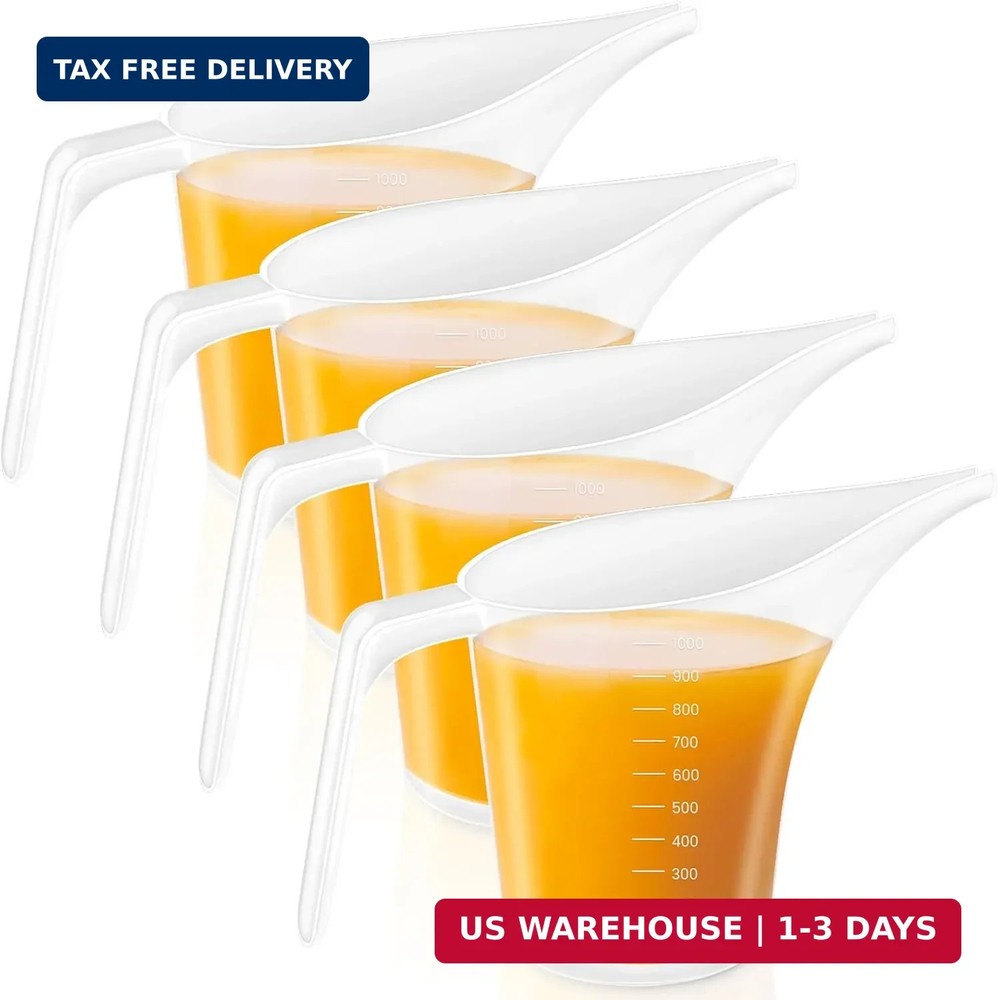 4 Pack Plastic Funnel Pitcher,Measuring Cup with Long Spout,Large Capacity Easy
