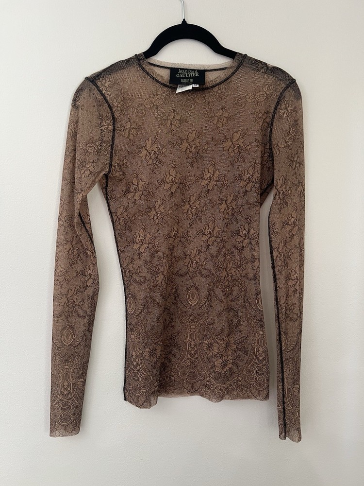 Jean Paul Gaultier Maille JPG Fuzzi Mega Lace Long Sleeve Top Shirt M Vintage