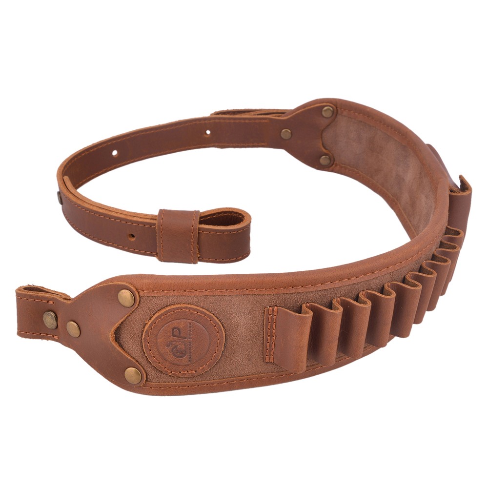 Leather Rifle Sling with Shell Holder Hunting Gun Carry Straps Can Hold 9pcs.308