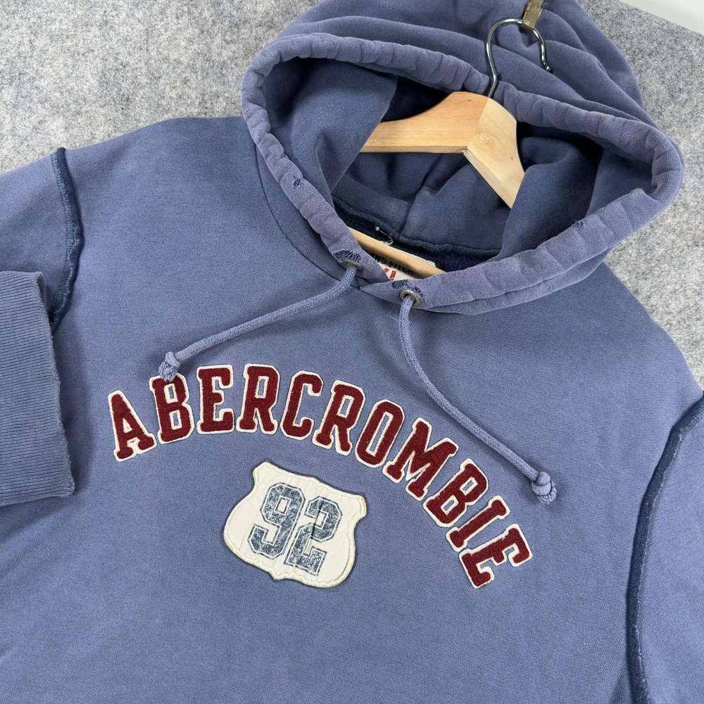 Abercrombie & Fitch Y2K Hoodie Mens XL Blue 92 Hoodie Pullover Spell Out Logo