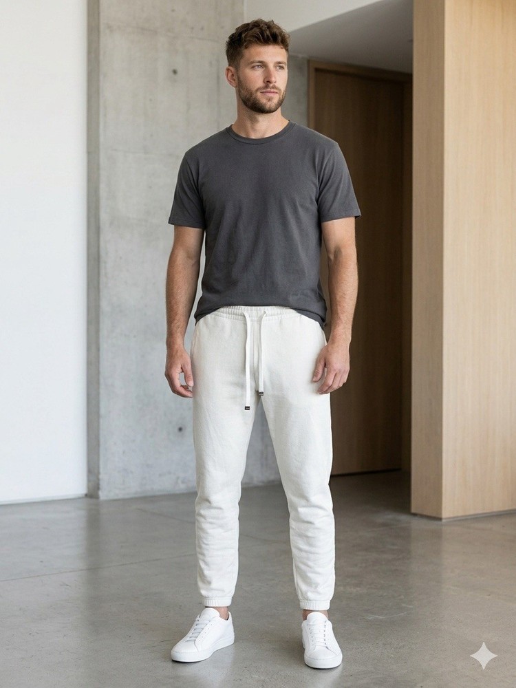 Talentless Mens S Off-white Cotton Joggers Sweatpants Minimal Heavy Weight