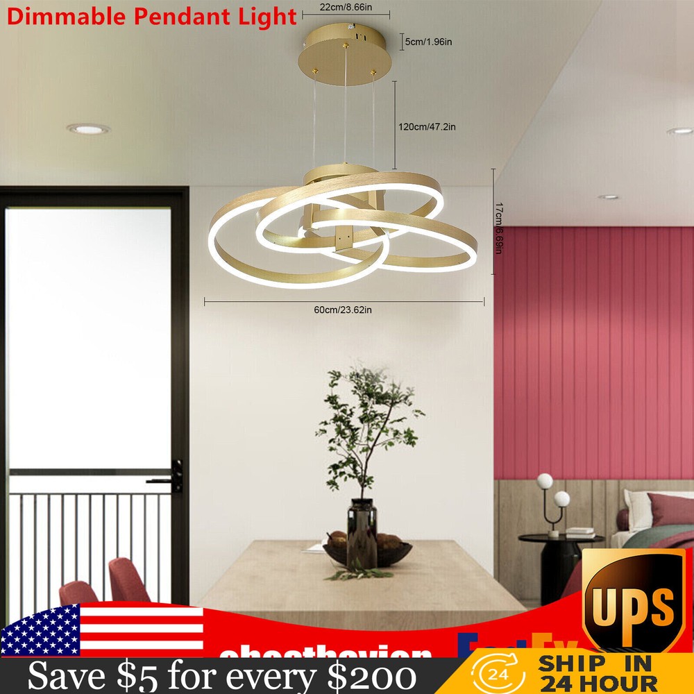 Modern Gold Wave LED Chandelier - Dimmable Pendant Light for Dining Room