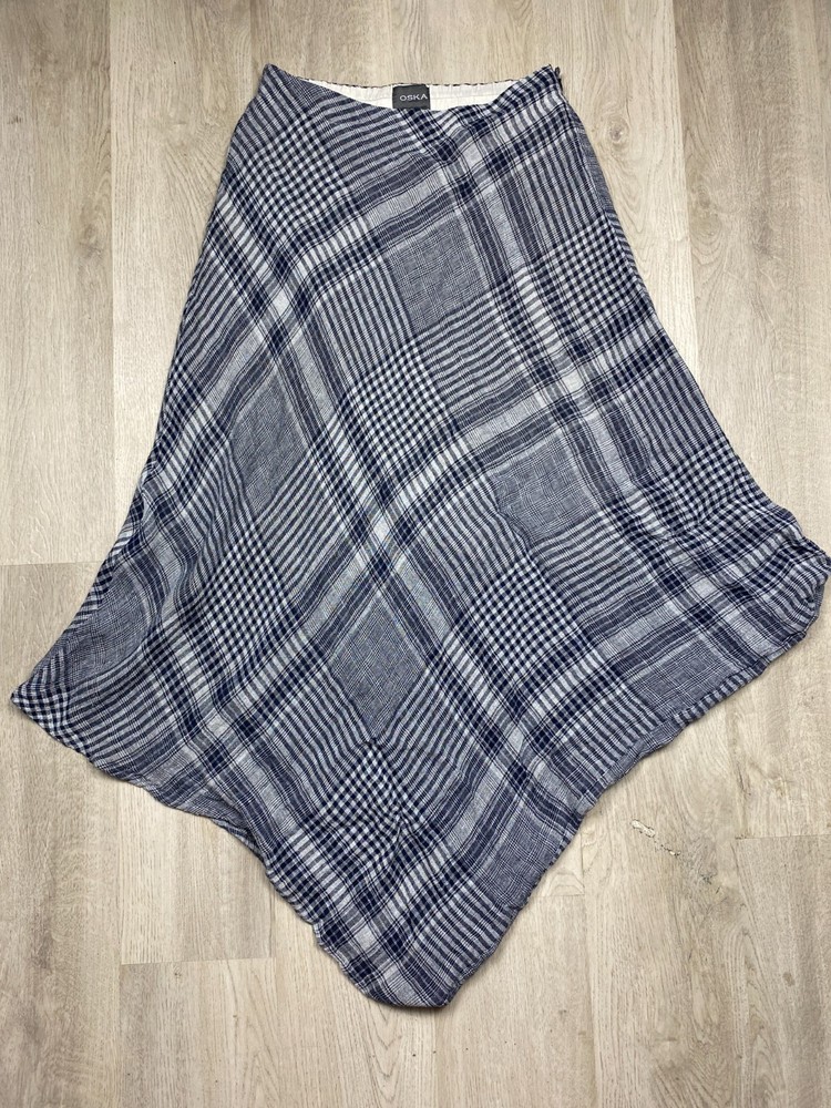 OSKA Adjustable Plaid Linen MAXI-MIDI SKIRT Size S Woven Bubble Design