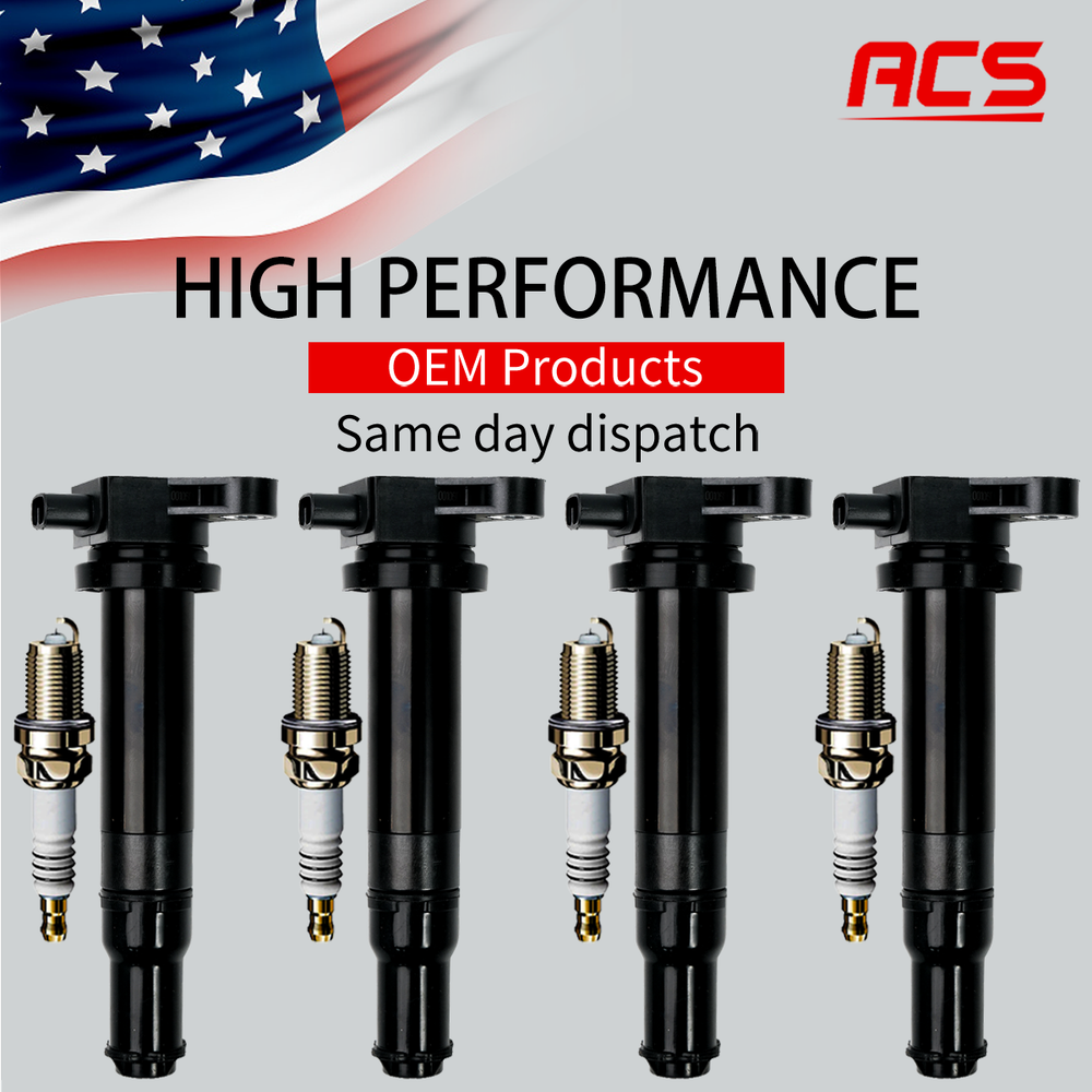 4X OEM Ignition Coil & Iridium Spark Plugs For Hyundai Accent Kia Rio 1.6L UF499
