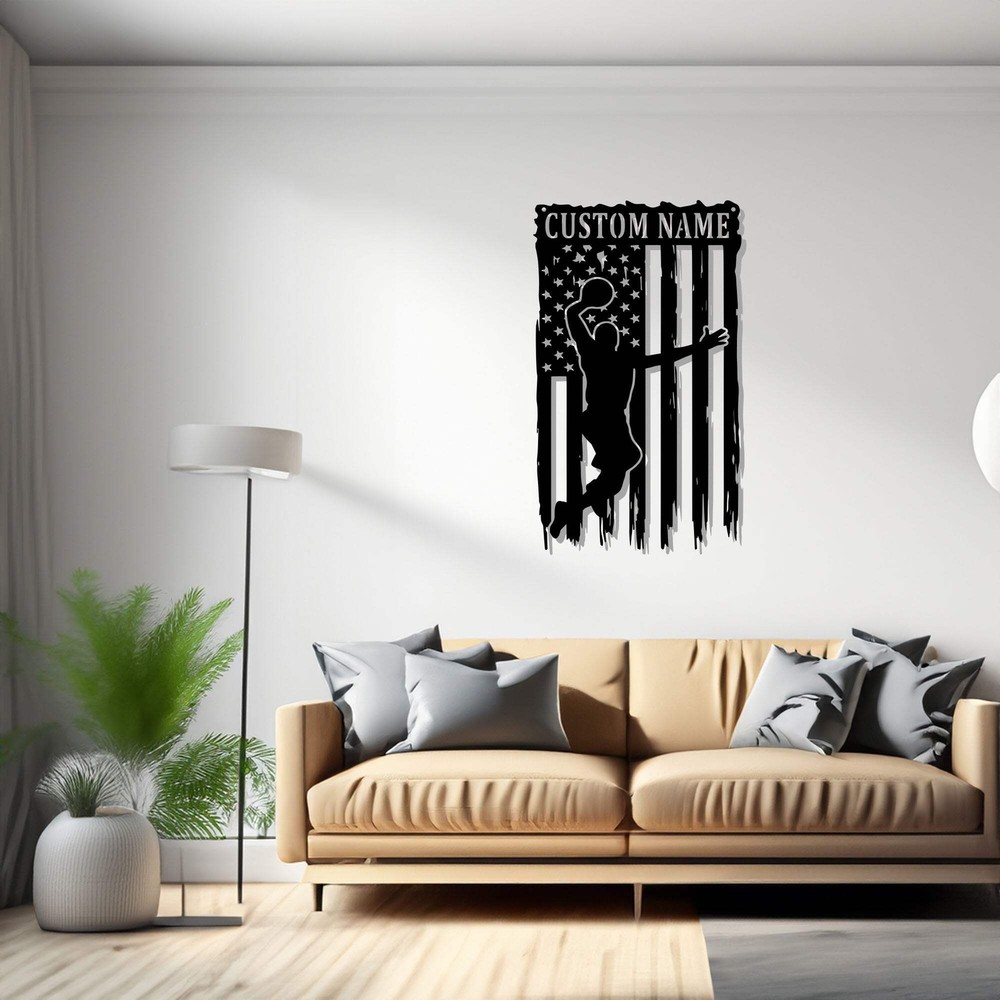 Custom US Basketball Metal Wall Art, Personalized Basketball Player Name Sign De