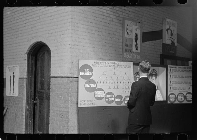 Photo:1930s Venereal Disease Public Health Posters Man Viewing Exhibit