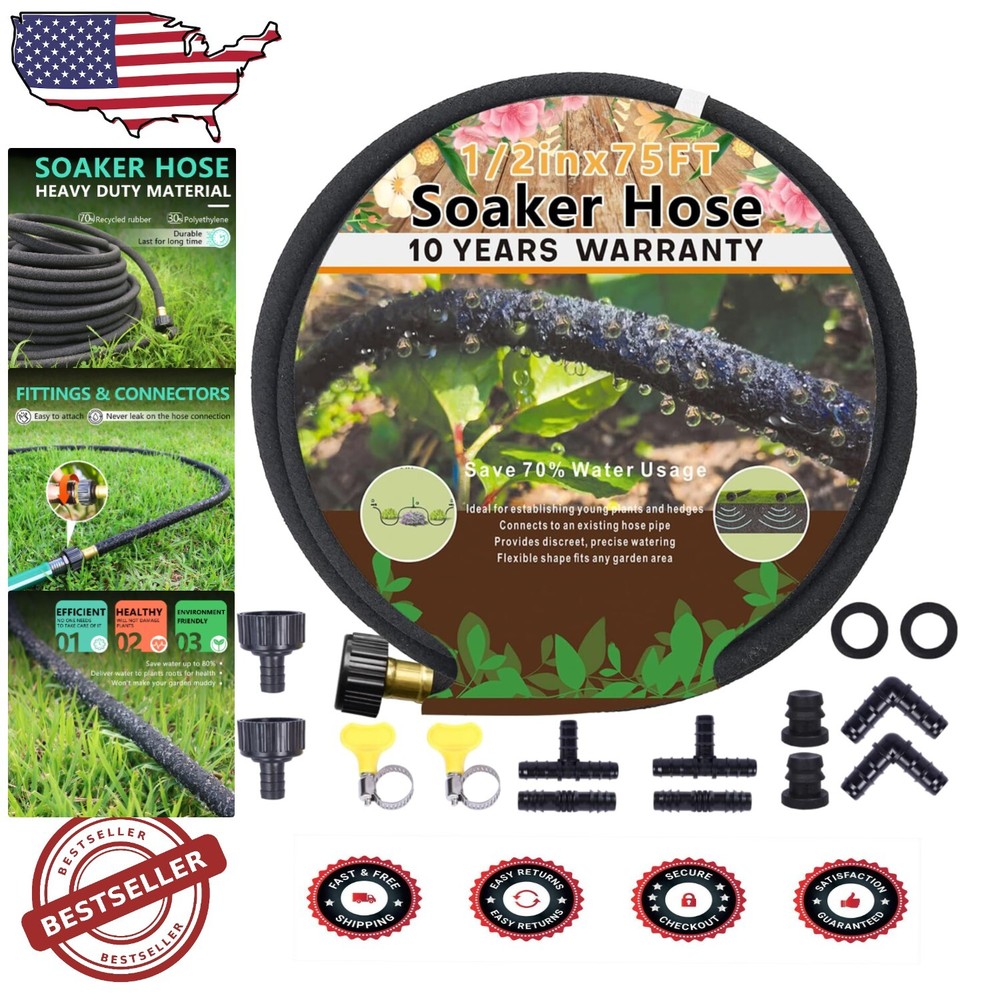 75 ft Permeable Soaker Hose for Sustainable Gardening - Easy Installation