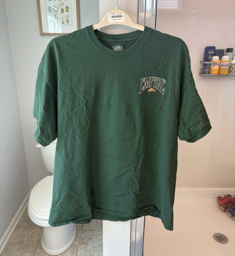 Empyre Green Graphic T-Shirt | Floral Back Print | XXL | Skate Streetwear