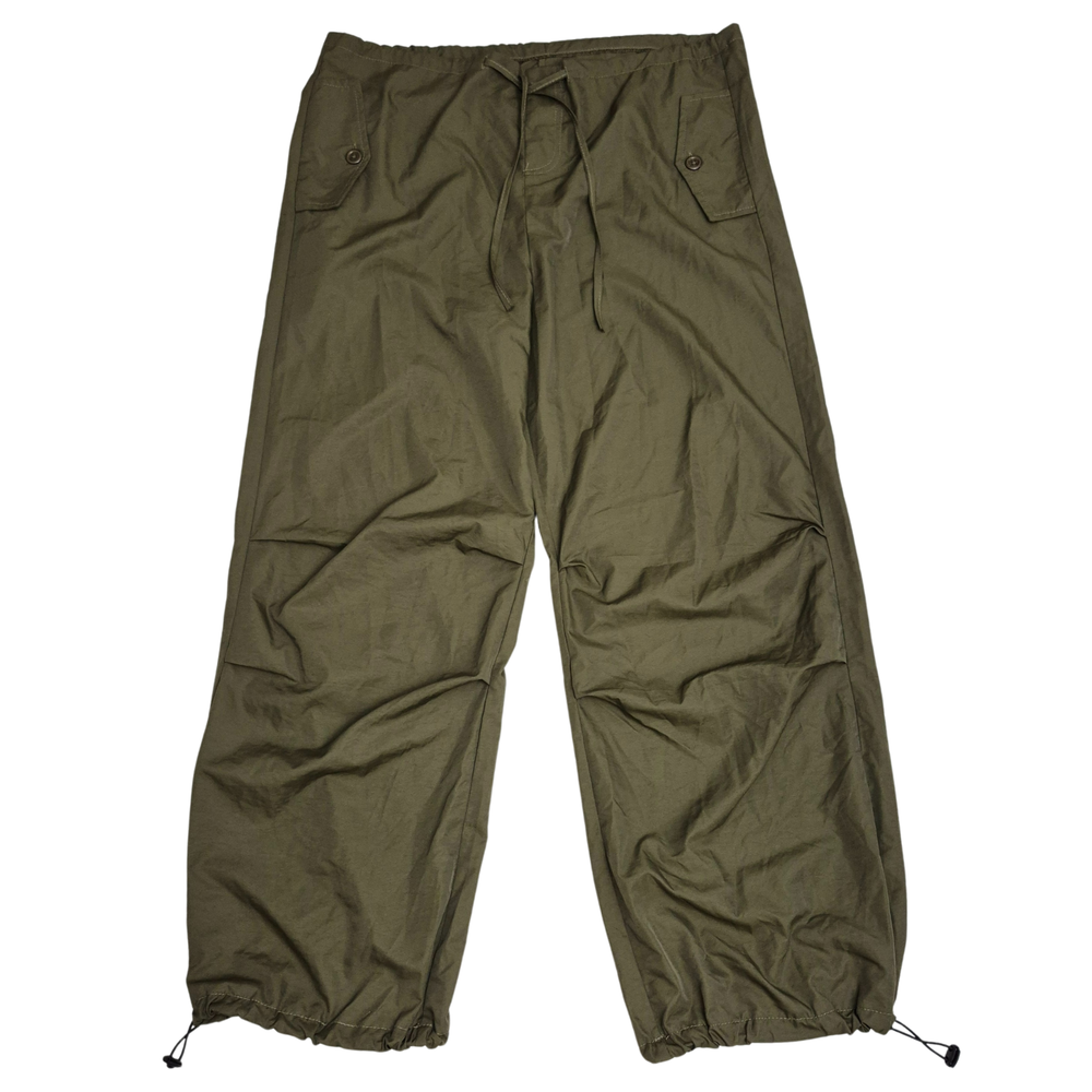 Y2K Green Womens Parachute Pants Size M Loose Fit Drawstring Baggy Pockets