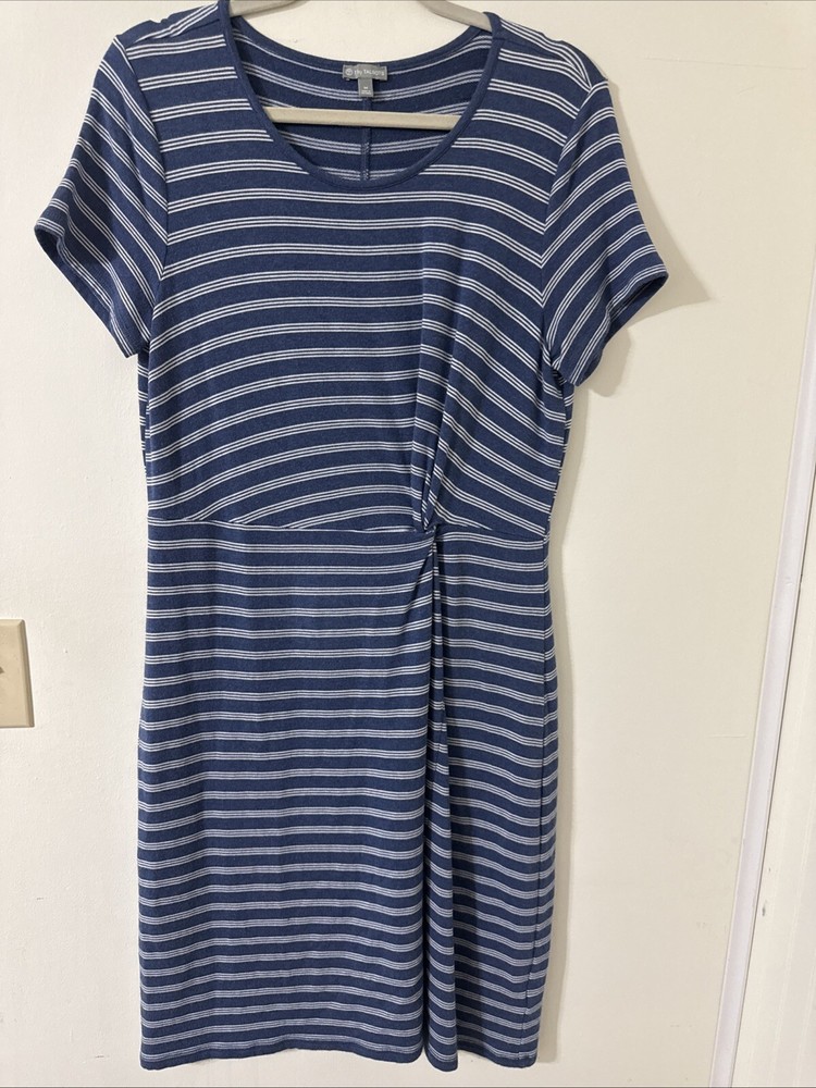 T by Talbots Short Sleeve Blue and White Striped Casual Dress Women's Size M