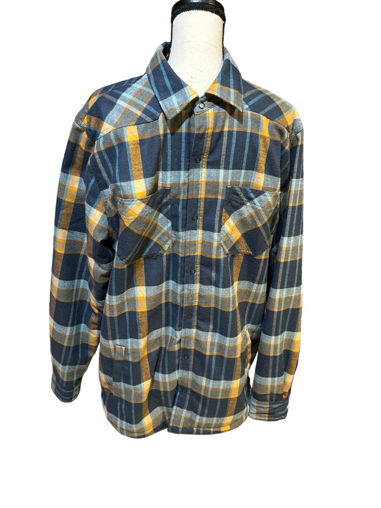 LL BEAN Checkered Wool Flannel Insulated Snap Work Jacket Tall-L Fleece Lined