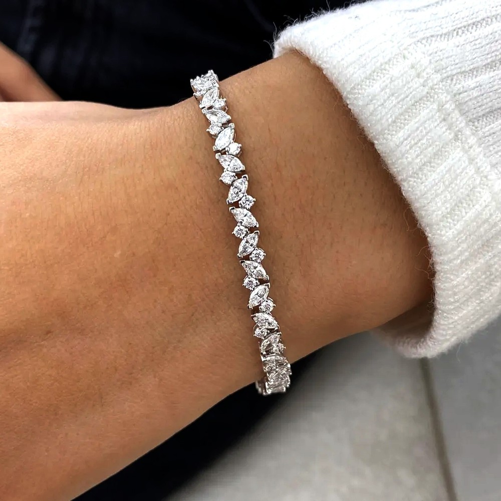 Multi shape Gold Diamond Bracelet 4.90 Carat Lab Grown E F VVS2 14k White