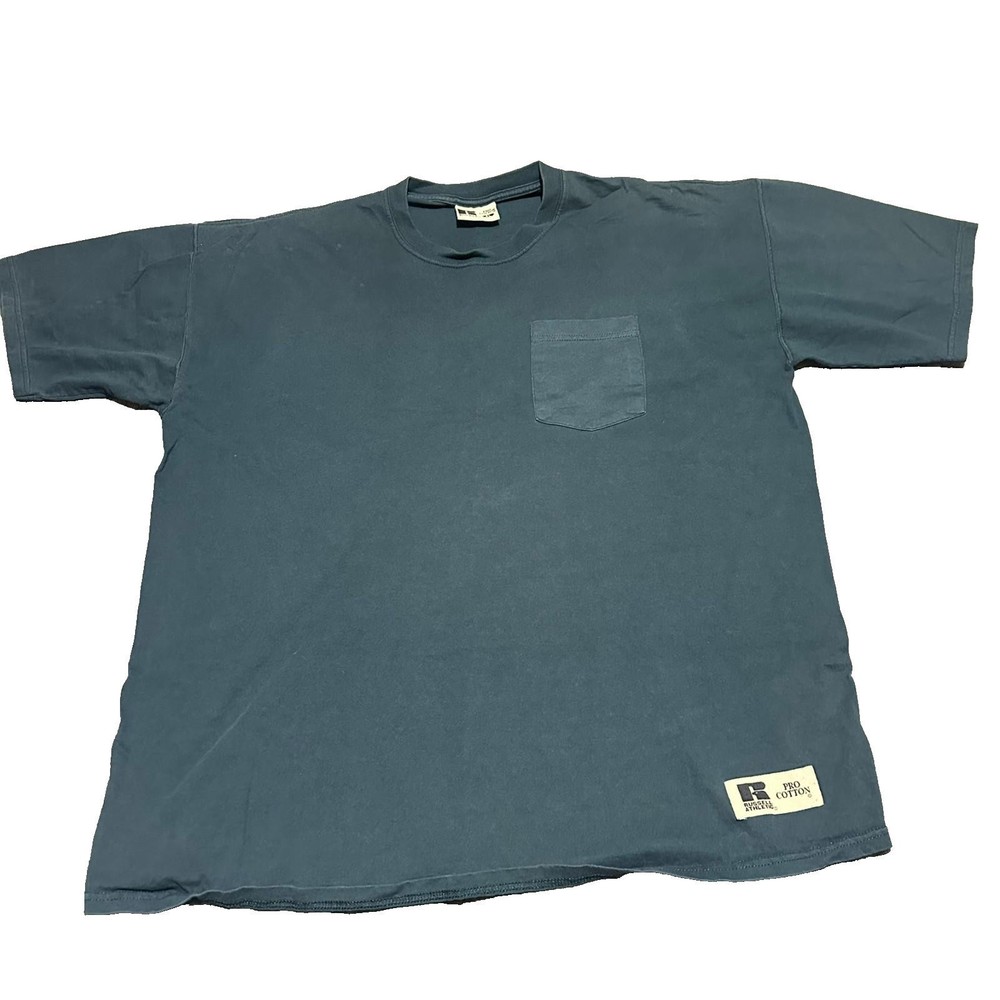 Russell Athletic T Shirt Pocket Blue Teal Vintage Pro Cotton XL Men Mexico