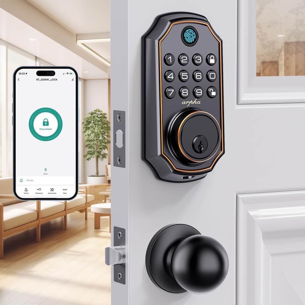 Smart Keyless Entry Deadbolt with Fingerprint & 100-Code Handle Set