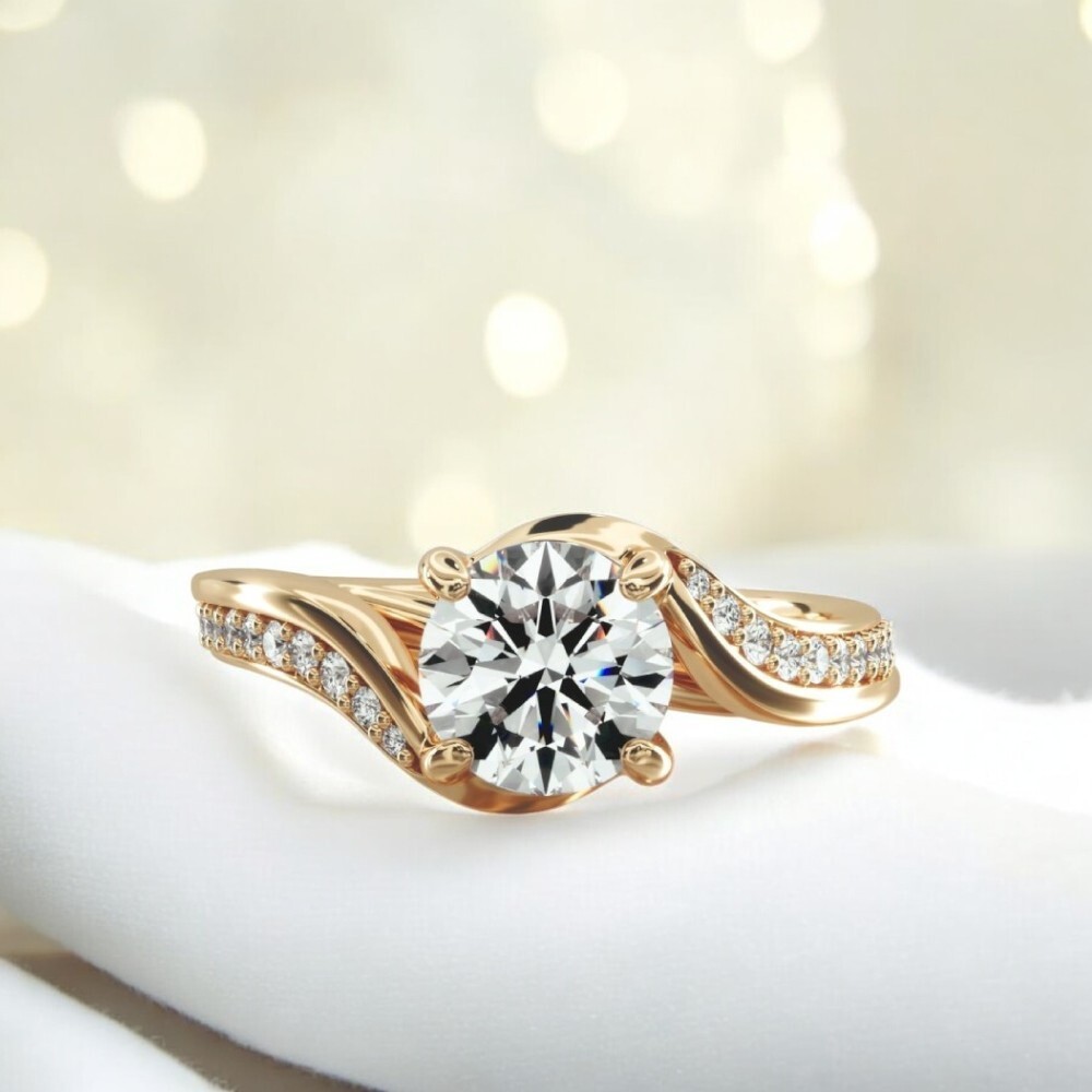 IGI Yellow Gold Lab Created Round Cut Diamond Engagement Ring 1...