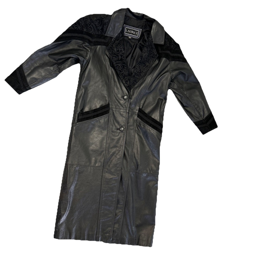 VTG Laurice Women’s Leather Trench Coat Duster Western Geometric Cable Knit