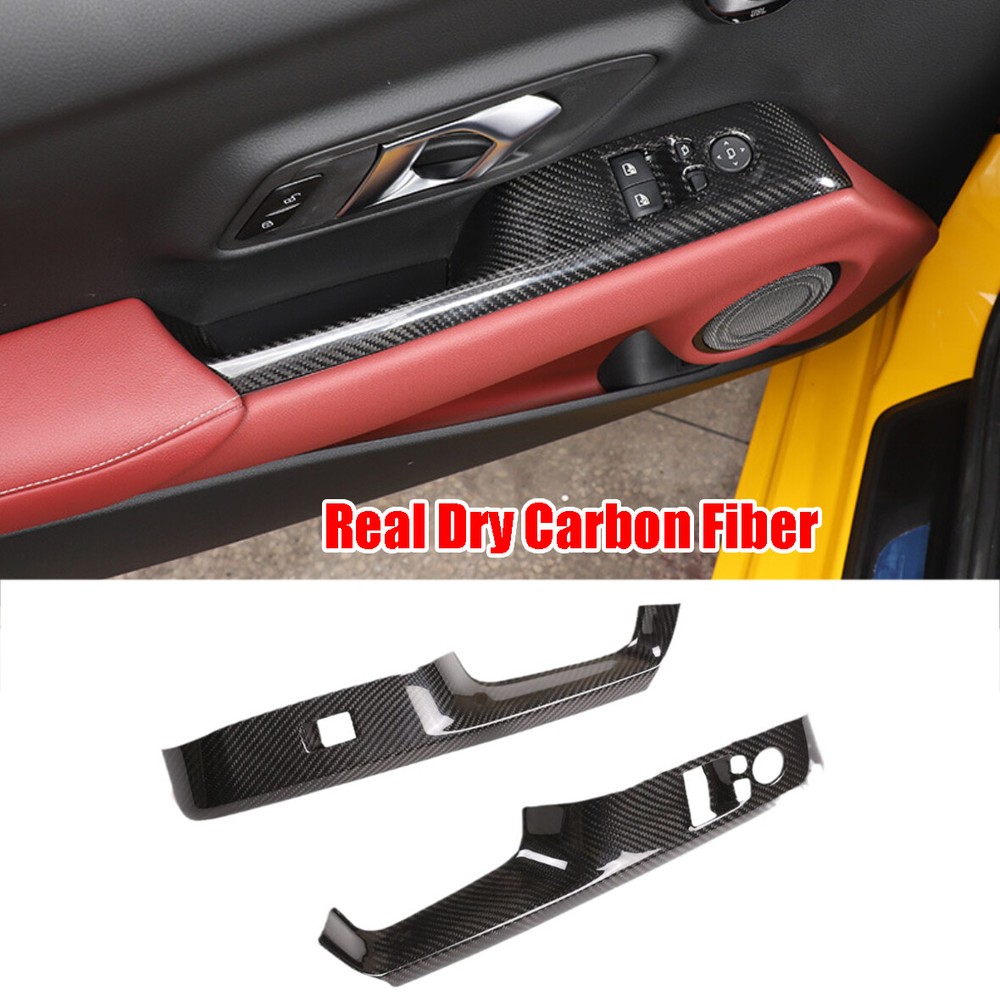 Dry Carbon Fiber Window Lift Switch Button Trim Cover For Toyota Supra A90 19-25