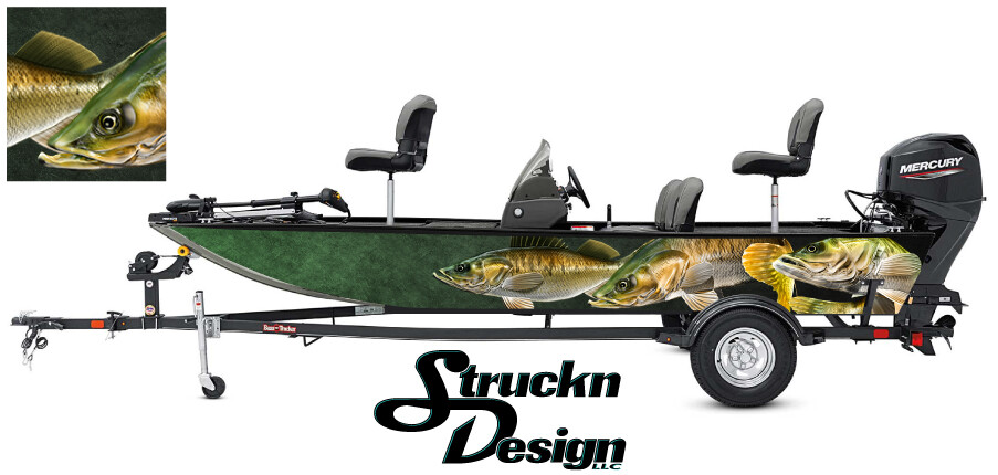 Boat Wrap Abstract Realistic Water Walleye Vinyl Graphic Decal Kit Fish Fishing-image