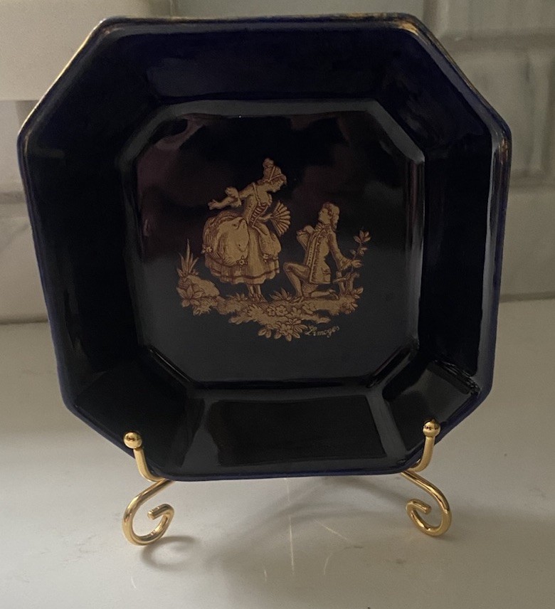 Limoges Porcelain Trinket Dish - Cobalt Blue - Courting Couple