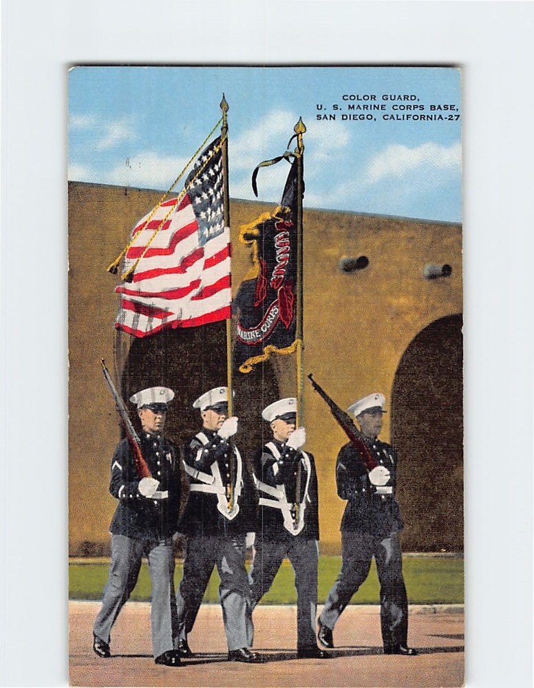 Postcard Color Guard US Marine Corps Base San Diego California USA
