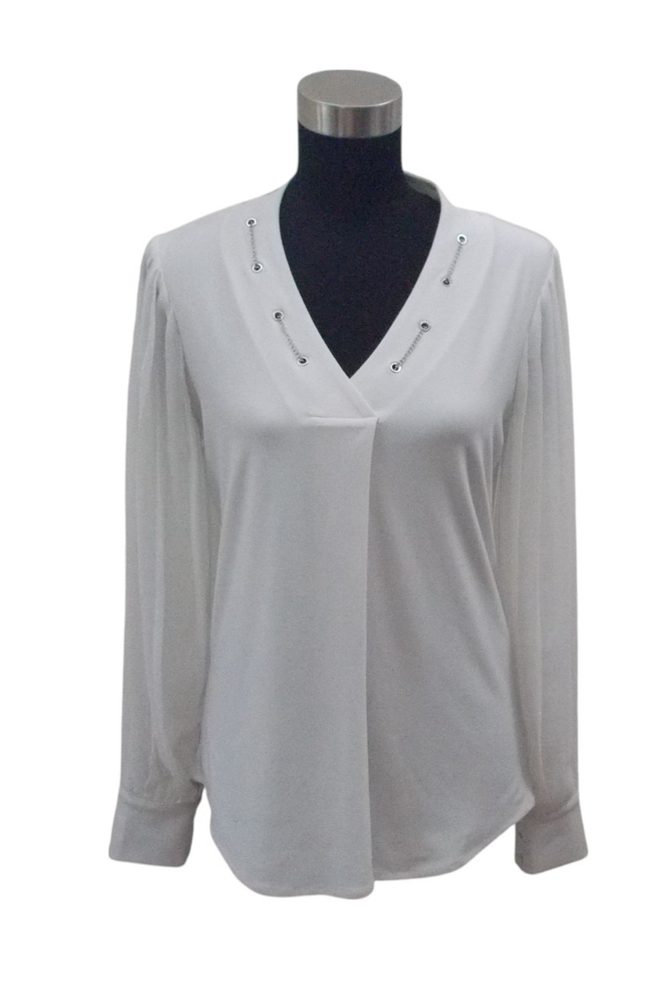 WHITE HOUSE BLACK MARKET Chain Detail Pleated Sleeve Shirt Top Sz S