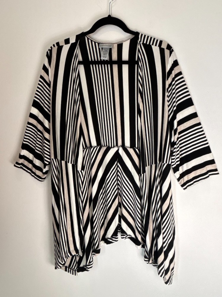 Catherines Plus Classic Stripe Open Front Pockets Jersey Cardigan 1X /18/20 WP