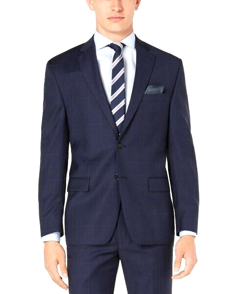 Ralph Lauren UltraFlex Blue Windowpane Plaid Suit Jacket -size 46R -msrp $450