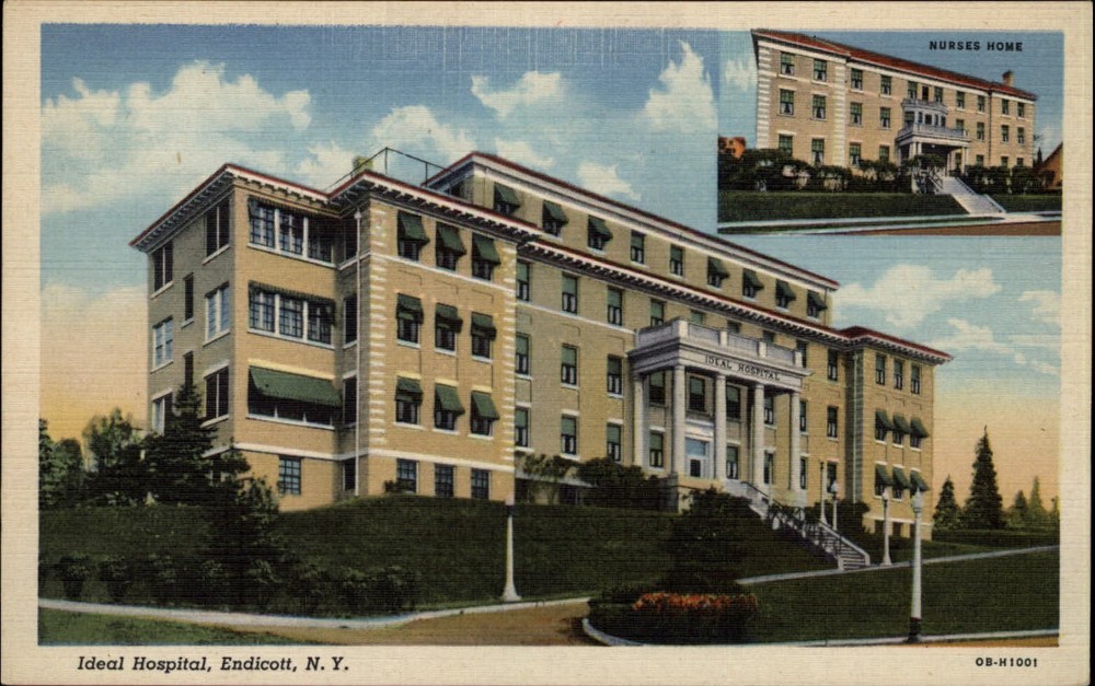 Ideal Hospital & Nurses Home ~ Endicott New York ~ 1940s linen postcard