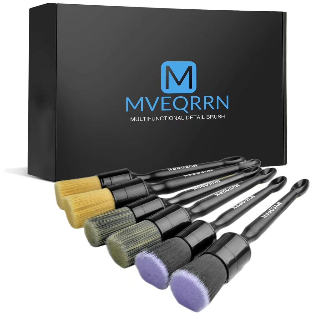 6pcs Car Detailing Brush Set - Boars Hair  Soft Brushes for Interior/Exterior