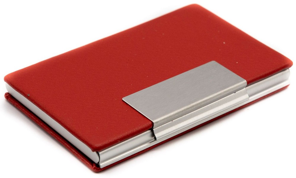 Slim Red Vegan Leather Business Card Case for Professionals  