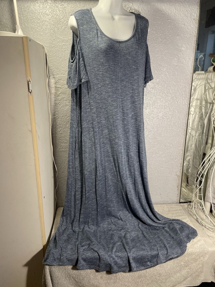 soft surroundings dress 1x Off Shoulder Blue Maxi Soft Lounge Cozy