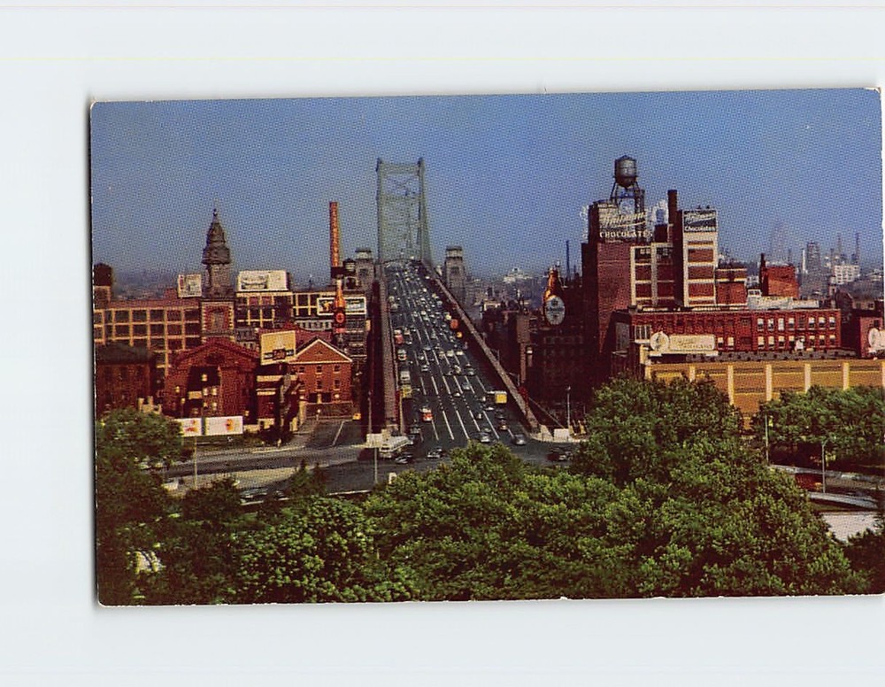 Postcard Delaware River Bridge Connecting Philadelphia PA & Camden NJ USA