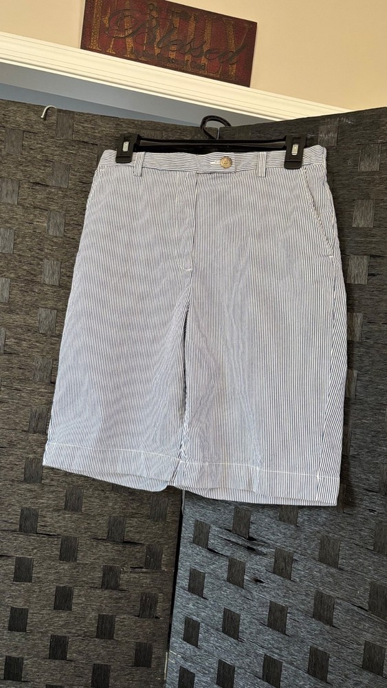 Lands’ End Women’s Size 6 Blue/White Striped Cotton High Rise Bermuda Shorts