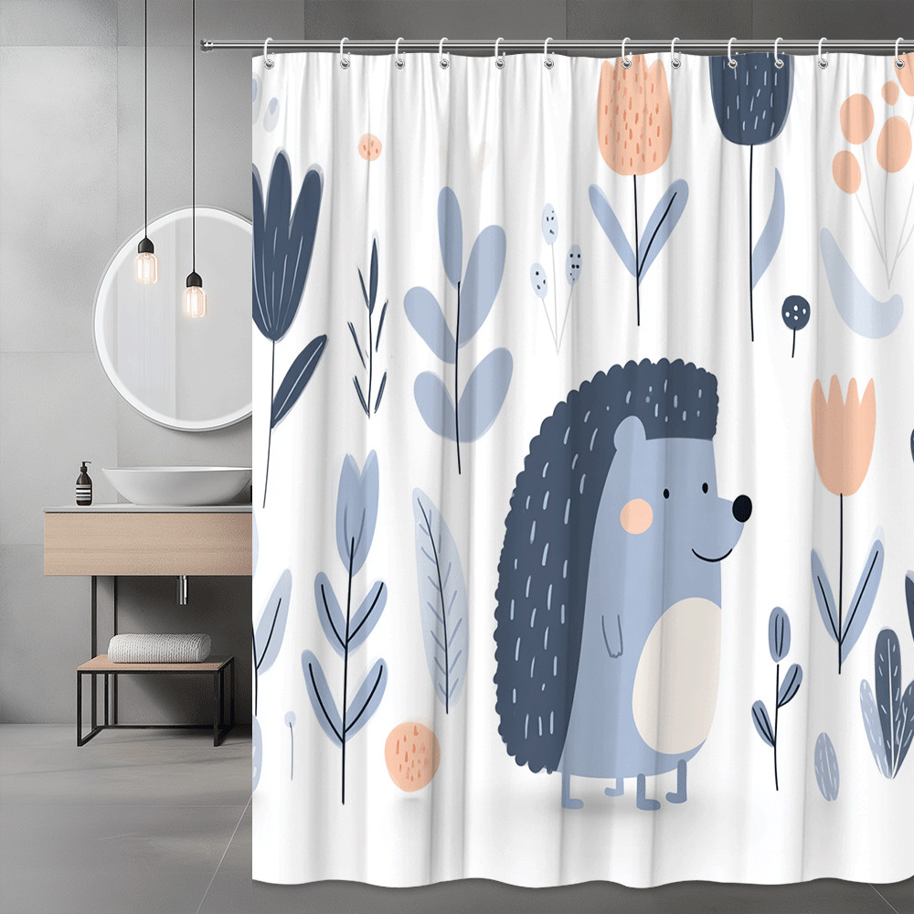 Hedgehog Floral Shower Curtain Cute Kids Nursery Print