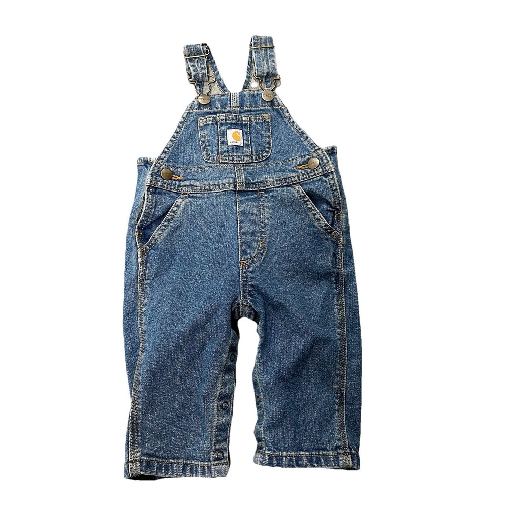 Carhartt Washed Denim Bib Overalls Boys 6 Months Blue Denim Adjustable Straps