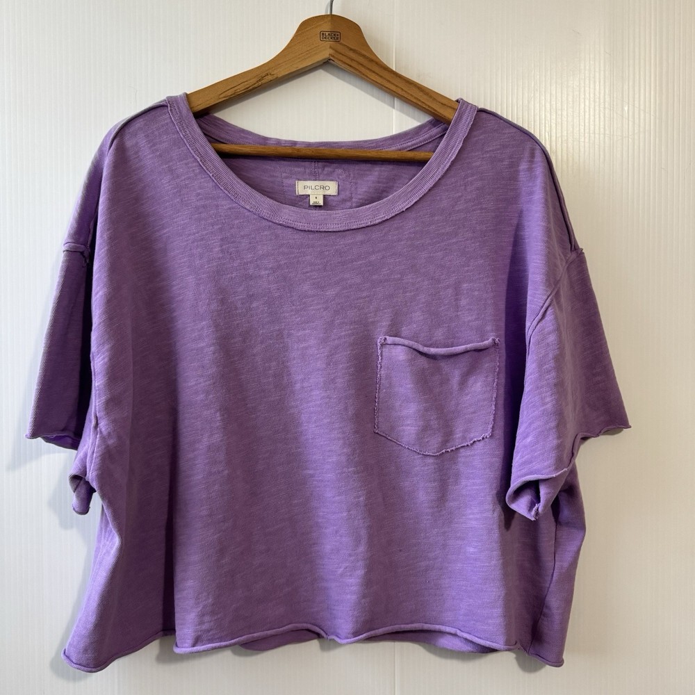 Pilcro by Anthropologie Lavender Boxy Crop Top Short  Sleeve Size Small Womens