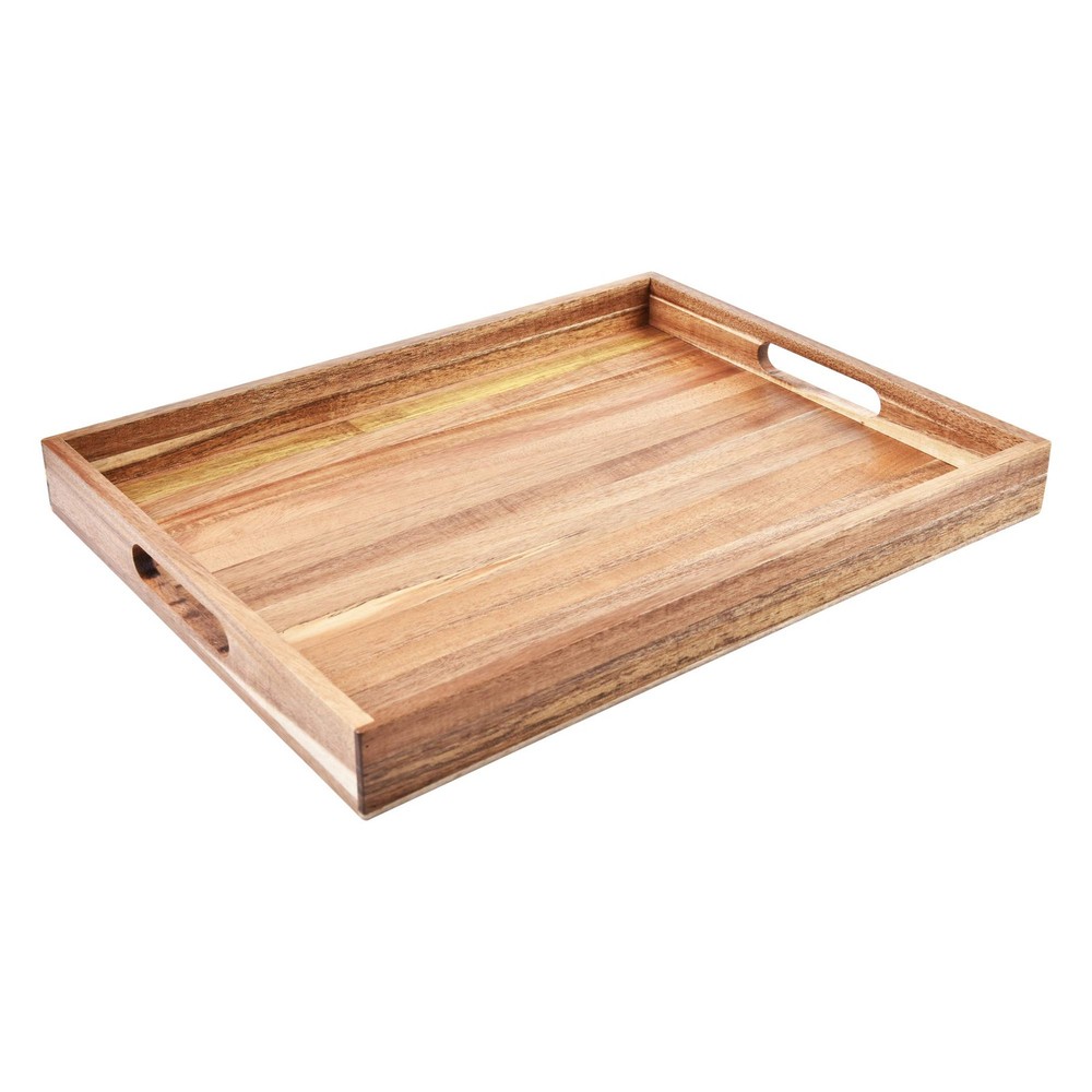 Acacia Wood Serving Tray with Handles 17 Inch Decorative Wooden Tray-image