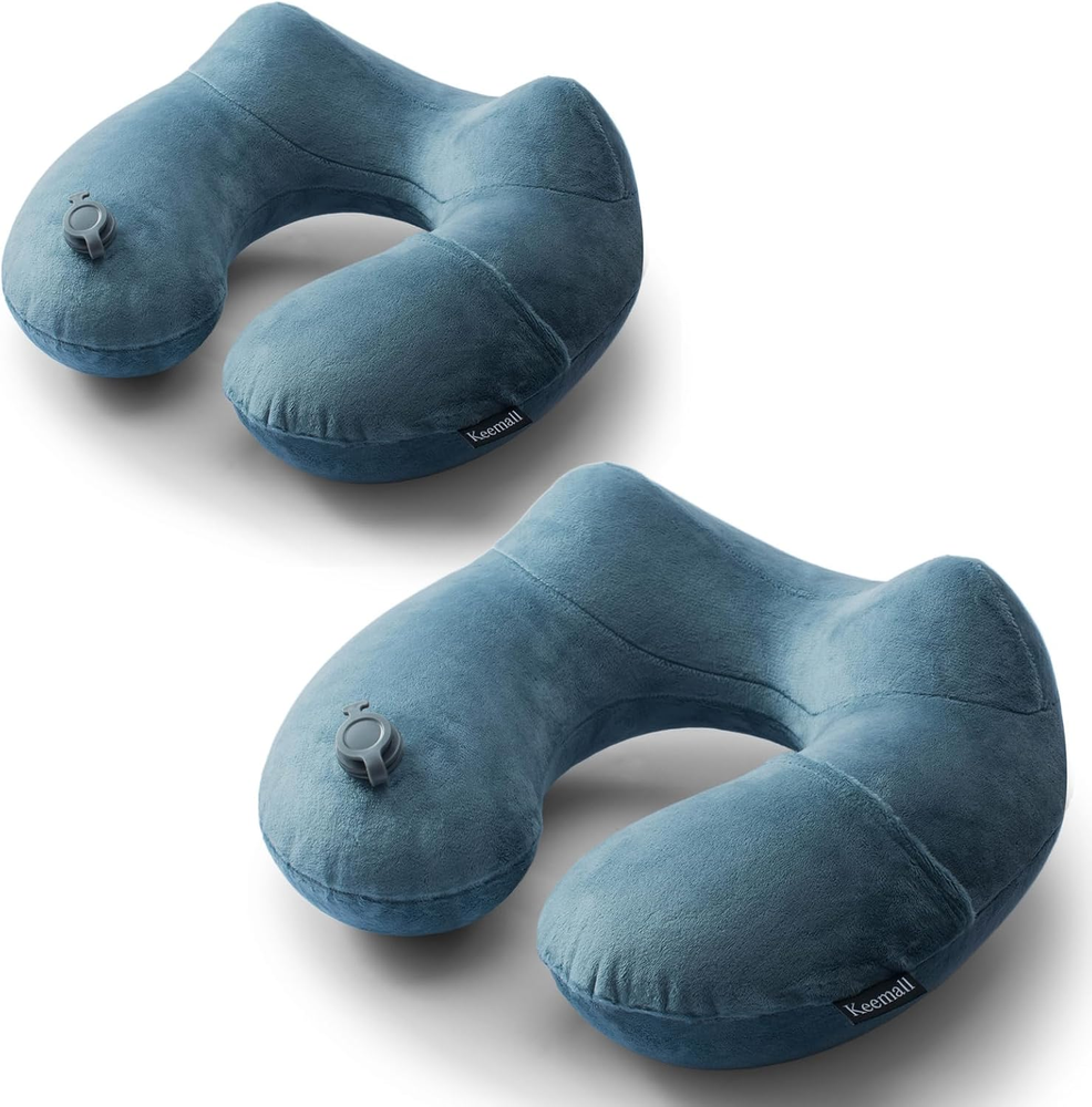 2Pack Inflatable Travel Neck Pillow for Airplane Sleeping, Adjustable Blow up Ne