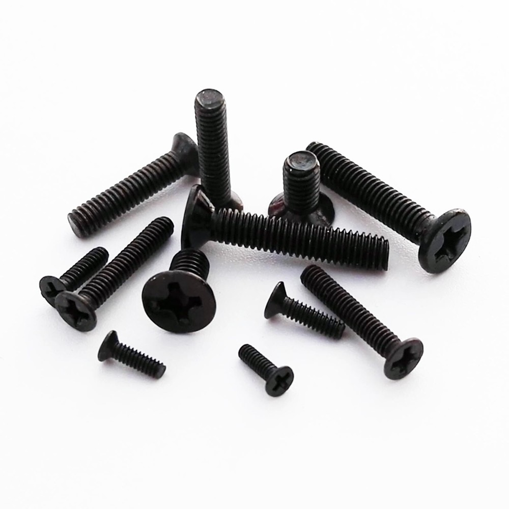 50/100pcs Black Metric Thread Flat Countersunk Phillips Head Screw Bolt M1-M4